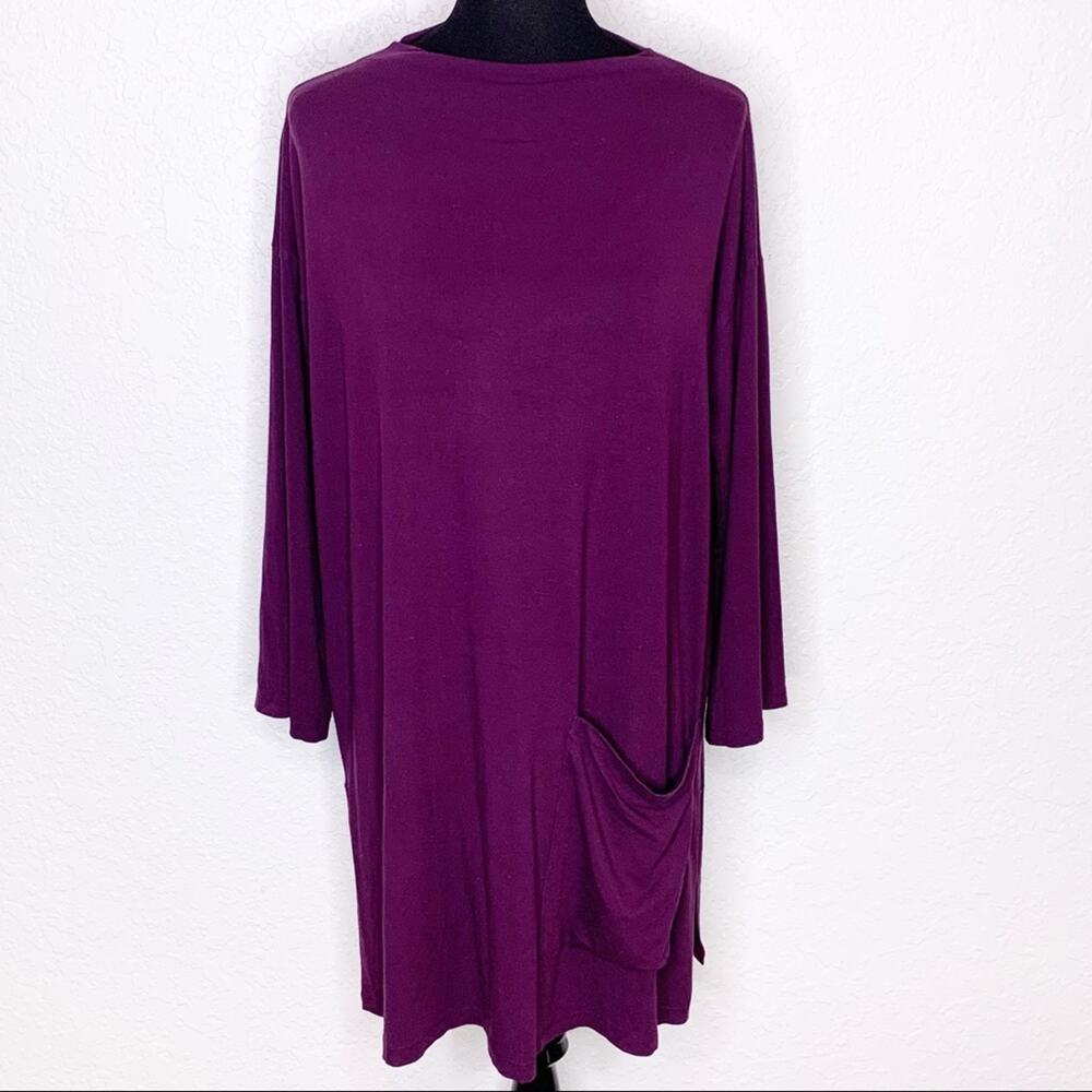 Eileen Fisher eggplant plum purple tunic top front pocket size Medium